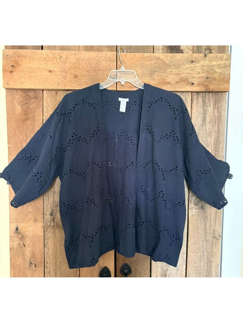 J Jill Embroidered Eyelet Kimono Cardigan Blue Size S-L
